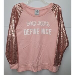 Made Right Pink Sequin Sleeve Sweatshirt Dear Santa Barbiecore XL Softgirl Y2K